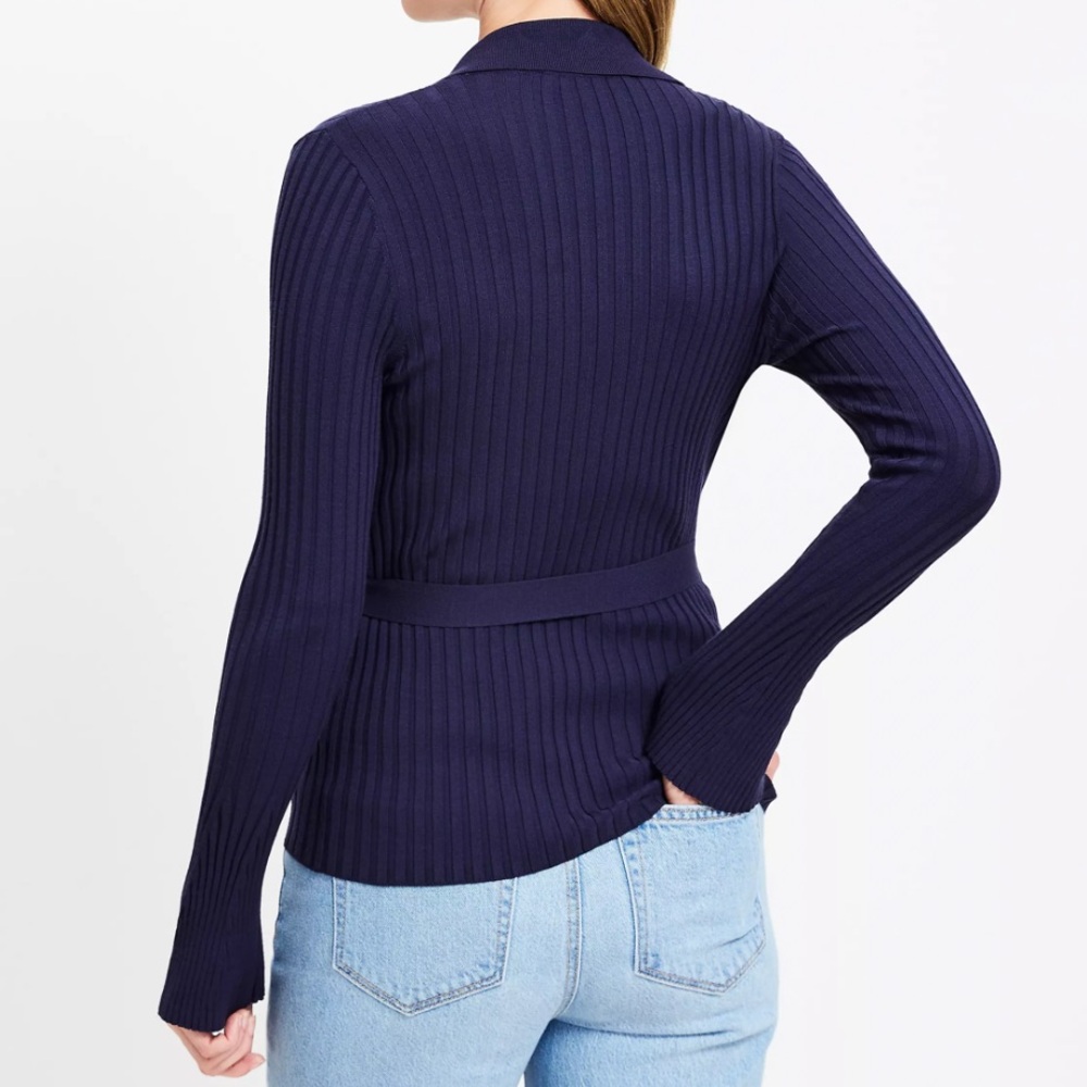 Navy Ribbed Wrap Sweater - Picture 2 of 2